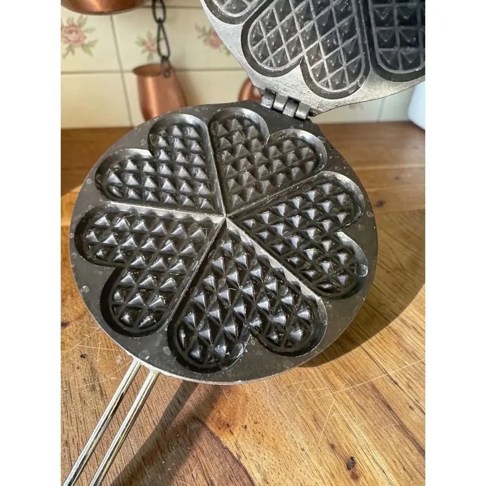 Vintage 1960s Danish Heart Waffle Iron Stovetop Maker Made in Denmark